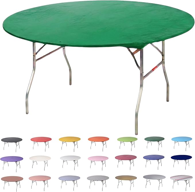 Kwik-Covers 10-Pack Fitted 60” or 72” Round Plastic Table Covers, Elastic Edge, 3 Mil Vinyl, Won’t Blow Off, Indoor/Outdoor for Picnic, Party & Trade Show Supplies (Kelly Green, 60" Round)