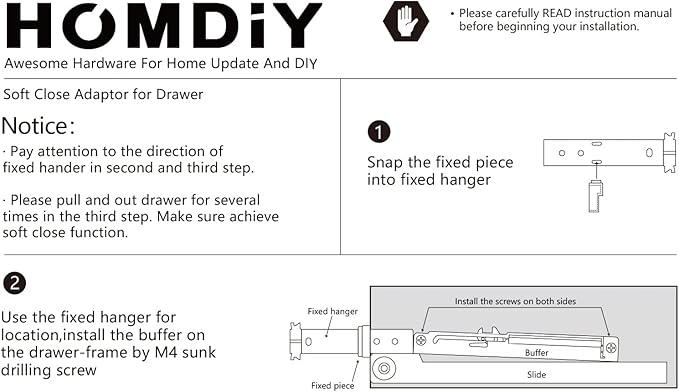 homdiy 5 Pair (10 Pack) Soft Close Adapter for Drawers, Soft Device for Wood Drawer, Retrofit Drawer Adapter