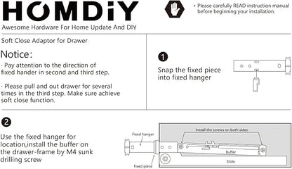 homdiy 5 Pair (10 Pack) Soft Close Adapter for Drawers, Soft Device for Wood Drawer, Retrofit Drawer Adapter