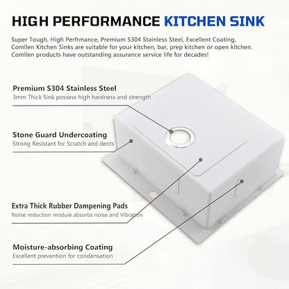 Comllen 25 x 22 Inch Drop In Kitchen Sink, Brushed Nickel Topmount 16 Gauge Stainless Steel Kitchen Sinks, 8 Inch Deep Utility RV Sink