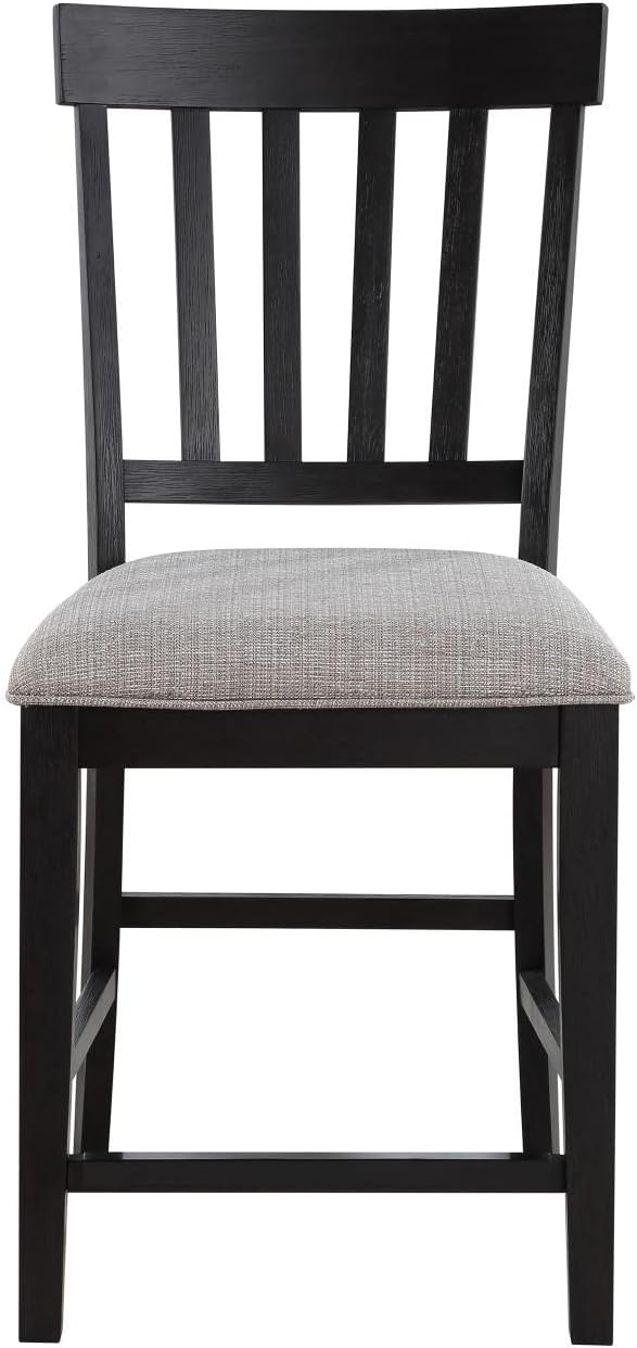 Steve Silver Halle Counter Chair w/Built-in Footrest, Set of 2 Counter Chairs, Schoolhouse Back, Upholstered Seat, Solid Wood Legs, Schoolhouse Styling, Ebony Finish, 20" L x 23.5" W x 42" H, Brown