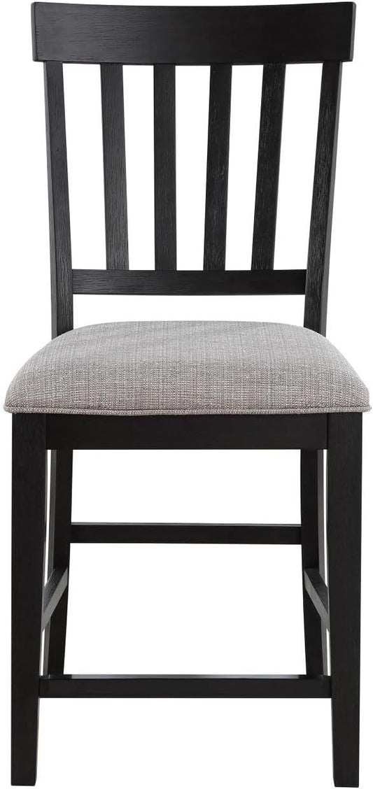 Steve Silver Halle Counter Chair w/Built-in Footrest, Set of 2 Counter Chairs, Schoolhouse Back, Upholstered Seat, Solid Wood Legs, Schoolhouse Styling, Ebony Finish, 20" L x 23.5" W x 42" H, Brown