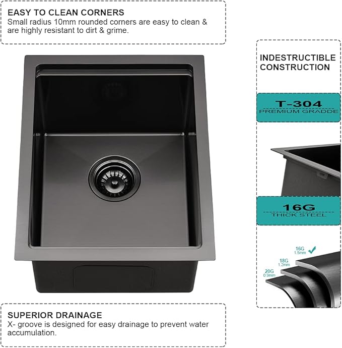 Black Bar Sink Undermount Workstation-iAnomla 17x19 Inch Black Stainless Steel Wet Bar Sinks Small Rv Kitchen Sink Undermount Workstation 16 Gauge Single Bowl Deep Outdoor Sinks with Cutting Board