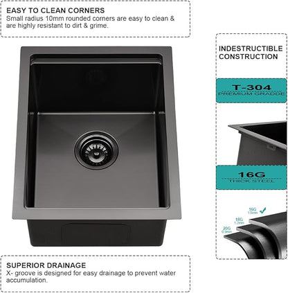 Black Bar Sink Undermount Workstation-iAnomla 17x19 Inch Black Stainless Steel Wet Bar Sinks Small Rv Kitchen Sink Undermount Workstation 16 Gauge Single Bowl Deep Outdoor Sinks with Cutting Board