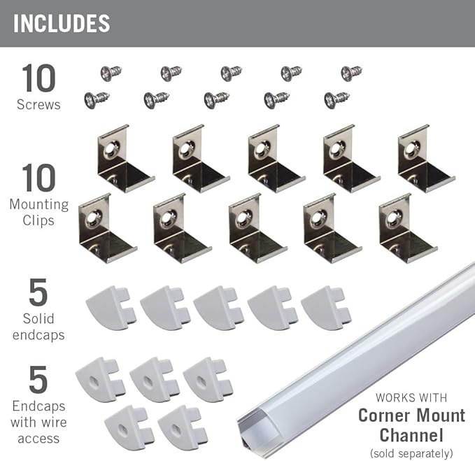 Armacost Lighting Corner Mount LED Tape Light Accessory Pack - Grey, 960001