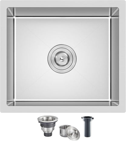MENATT 18 x 18 inch Undermount Small Kitchen Sink, T-304 Stainless Steel Handmade Bar Sink, Single Bowl Kitchen Sink with Strainer, Brushed