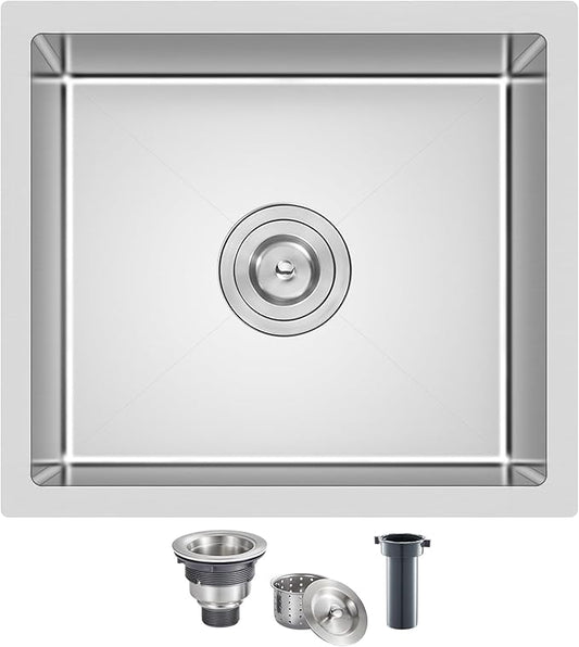 MENATT 18 x 18 inch Undermount Small Kitchen Sink, T-304 Stainless Steel Handmade Bar Sink, Single Bowl Kitchen Sink with Strainer, Brushed