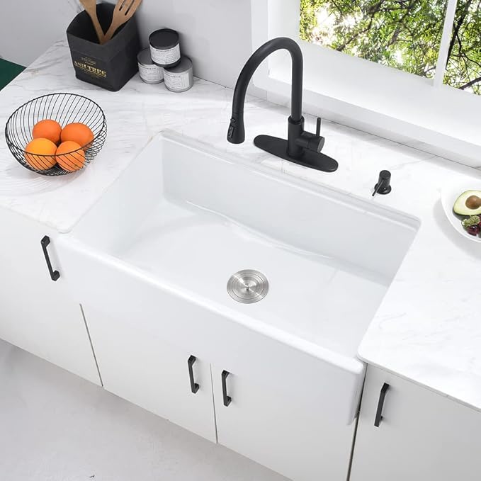 30 Inch White Farmhouse Sink Workstation-Bokaiya 30x20 Fireclay Farmhouse Apron Front Kitchen Sink Ledge WorkstationHeavy Porcelain Ceramic Single Bowl Farm Sink with Cutting Board