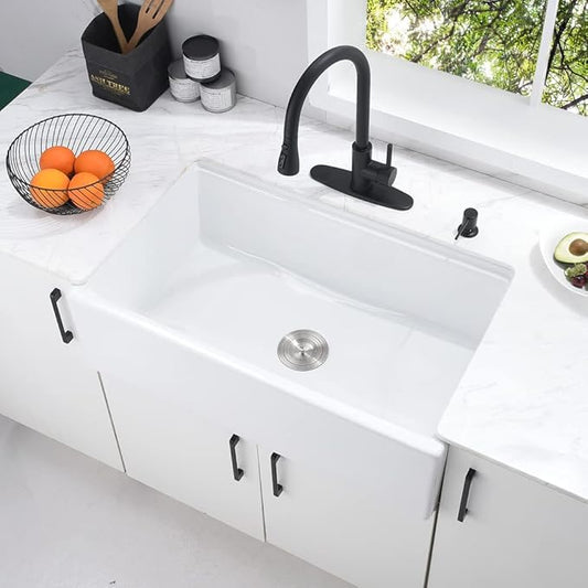 30 Inch White Farmhouse Sink Workstation-Bokaiya 30x20 Fireclay Farmhouse Apron Front Kitchen Sink Ledge WorkstationHeavy Porcelain Ceramic Single Bowl Farm Sink with Cutting Board