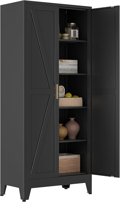 Bevivog 71" Kitchen Pantry Cabinet, Metal Storage Cabinet with 2 Doors and 4 Adjustable Shelves, Farmhouse Tall Metal Pantries Cabinets Storage for Kitchen, Home Office