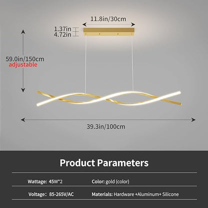 Modern LED Ceiling Pendant Light, 39IN Gold Modern Chandelier with Remote Control 3000k-6500K Adjustable Color Temperature, Aluminum Island Lighting Lamp for Dining Room, Living Room, Island