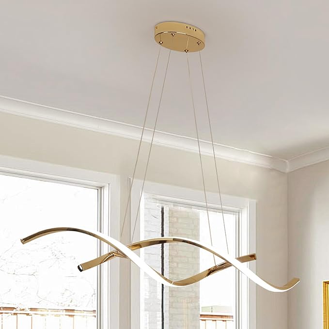Dimmable Gold Chandelier for Dining Room, Adjustable Height Pendant Light Fixtures Over Table, Modern Kitchen Island Lighting, 35.4in 21W (Gold 35.4“)