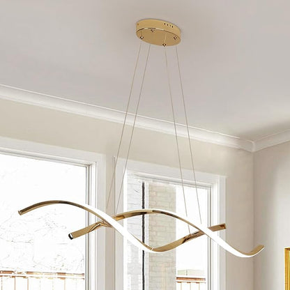 Dimmable Gold Chandelier for Dining Room, Adjustable Height Pendant Light Fixtures Over Table, Modern Kitchen Island Lighting, 35.4in 21W (Gold 35.4“)