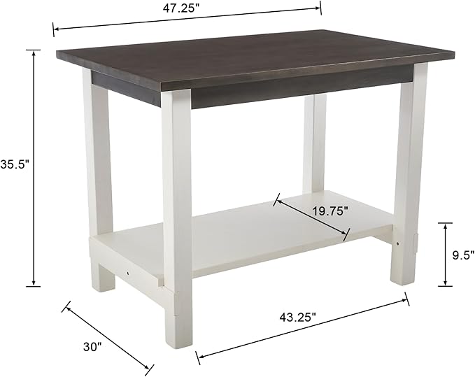47.25" Dining Table for 2 4 6 Rectangular Rustic Solid Wood Dining Room Table with Storage for Kitchen, Living Room, Home Office, Brown and White
