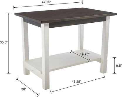 47.25" Dining Table for 2 4 6 Rectangular Rustic Solid Wood Dining Room Table with Storage for Kitchen, Living Room, Home Office, Brown and White