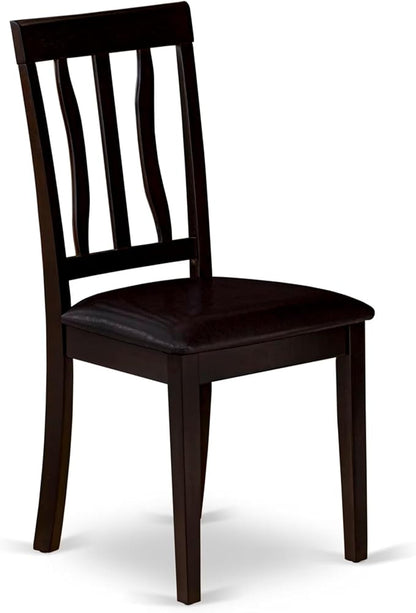 East West Furniture ANTI3-CAP-LC 3 Piece Kitchen Table & Chairs Set Contains a Round Dining Room Table with Pedestal and 2 Faux Leather Dining Room Chairs, 36x36 Inch, Cappuccino