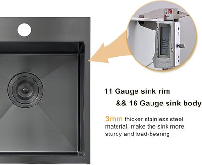 IKEBANA 15x17 Inch Black Bar sink, Drop in Stainless Steel Small Kitchen Sink, Topmount Single Bowl Sinks for Wet Bar RV Outdoor Prep Laundry