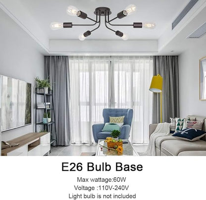 6 Light Sputnik Chandelier Oil Rubbed Bronze Ceiling Light Semi Flush Mount Light Ceiling for Kitchen Dining Room Living Room Foyer