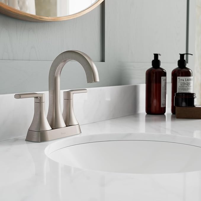 Pfister Vaneri Bathroom Sink Faucet, 4-Inch Centerset, 2-Handle, 3-Hole, NSF Certified, Spot Defense Brushed Nickel Finish, LF048VRIGS