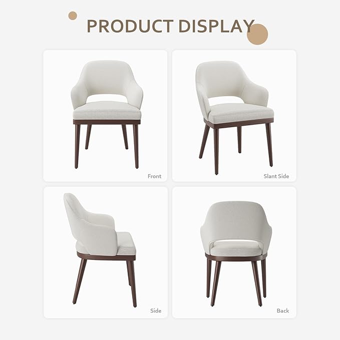 MALOL Wooden Dining Chairs Set of 2, Modern Fabric Upholstered Dining Room Chair, Kitchen Side Chairs, Farmhouse Dinner Chair with Open Back for Kitchen, Beige