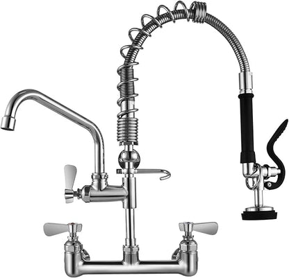 Commercial Kitchen Faucet with Sprayer 21" Height 8" Adjustable Center 8" Swing Spout, Wall Mount Kitchen Sink Faucet with Pull Down Pre-Rinse Sprayer