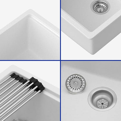 Dcolora 18 In. Undermount Granite Composite Bar Sink Single Bowl Workstation, White Quartz Kitchen Sink, 18" x 18" x 10" #DC-GU0001WS