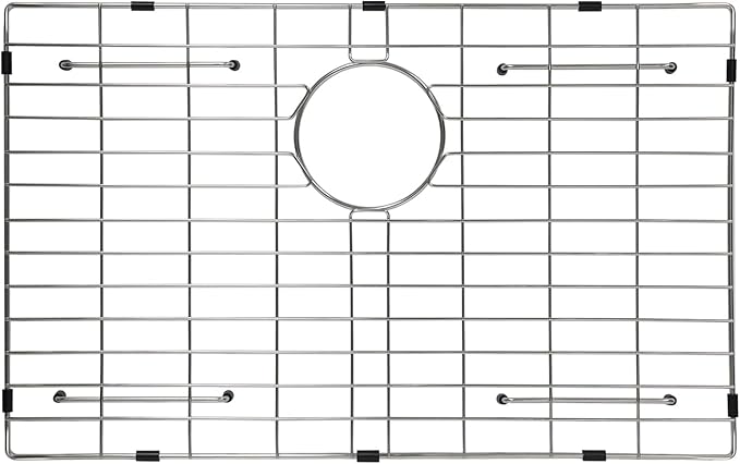 Sanycasa Stainless Steel Kitchen Sink Grid – 24-5/8” x 15-1/2” Sink Protector for Single Bowl Sinks – Rear Drain with Corner Radius 3/8", Durable Sink Grate & Drying Rack for Glassware