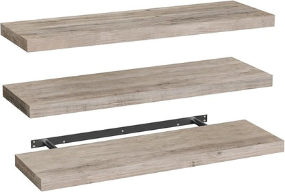 RALGEND Floating Shelves for Wall, 1.5" Thick Wall Shelf Set of 3 with Invisible Brackets, L39.4 x W7.9 Hanging Book Shelves Farmhouse Home Decor for Bathroom, Living Room, Bedroom, Greige 10301BJP3BG