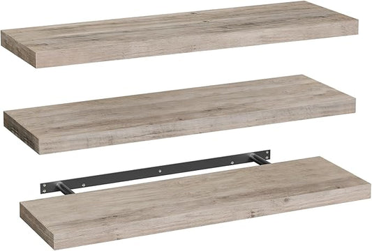 RALGEND Floating Shelves for Wall, 1.5" Thick Wall Shelf Set of 3 with Invisible Brackets, L39.4 x W7.9 Hanging Book Shelves Farmhouse Home Decor for Bathroom, Living Room, Bedroom, Greige 10301BJP3BG