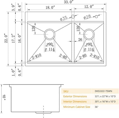 33 Inch Double Bowl Drop In Kitchen Sink Workstation-Bokaiya 33x22 Double Bowl Kitchen Sink Drop In Stainless Steel 16 Gauge Deep 60/40 Low Divide Sinks with Cutting Board