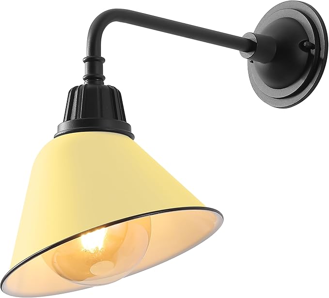 JONATHAN Y 9.63" Matte Yellow/Black 1-Light Farmhouse Outdoor Sconce, Industrial LED Wall Light, Gooseneck Arm Barn Lamp with Metal Bell Shade for Porch, Patio, Kitchen, LED Bulb Included (JYL7612H)