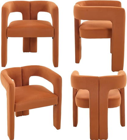 VESCASA Modern Barrel Dining Chairs Set of 2 with Open Back, Upholstered Velvet Accent Kitchen Armchairs with Wood Legs for Dining Room Reception Small Space, Orange