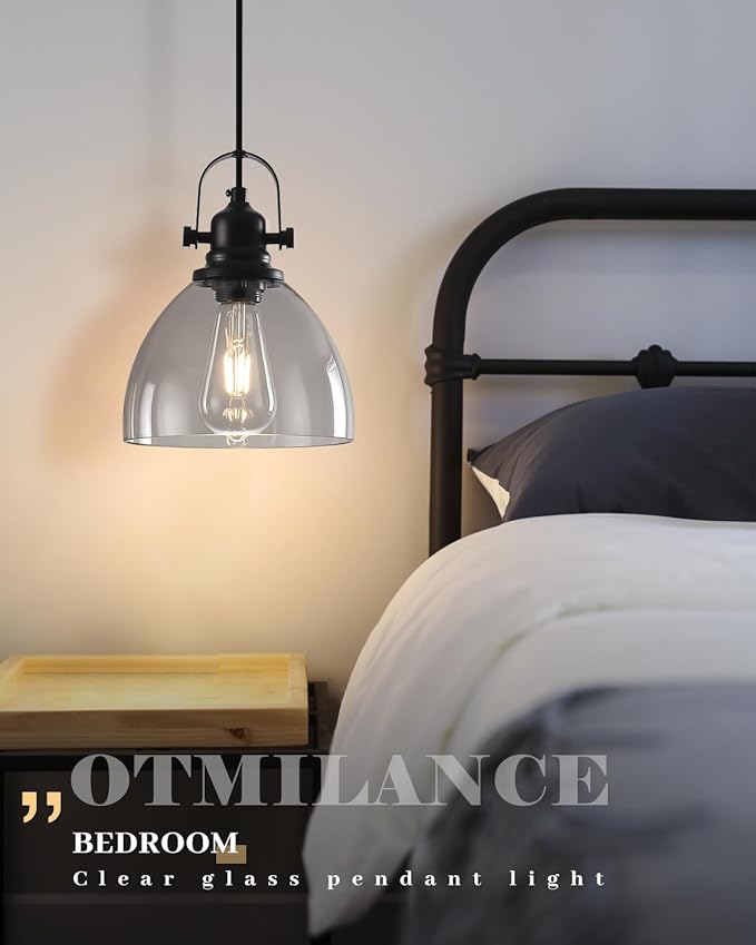 Smoke Gray Glass Pendant Lights Kitchen Island, 7.5 “Industrial Glass Pendant Lights 1-Pack, Modern Clear Kitchen Island Lighting, Light Pendants for Kitchen Island, Living Room, Bathroom