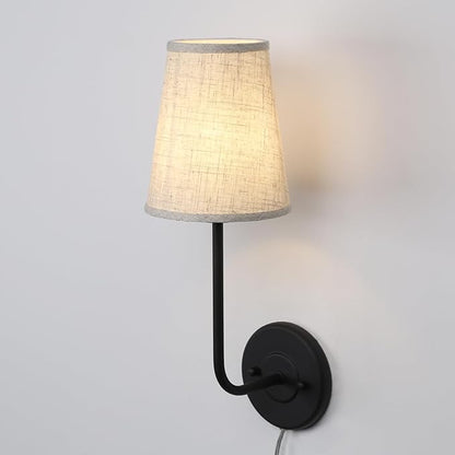 Pathson Set of 2 Plug in Fabric Wall Sconce Linen Cloth Shade, 1-Light Vintage Wall Light Fixture for Living Room Bedroom