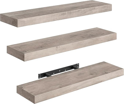 RALGEND Floating Shelves for Wall, 1.5" Thick Wall Shelf Set of 3 with Invisible Brackets, 23.6L x 7.9W Hanging Book Shelves Farmhouse Home Decor for Bathroom, Living Room, Bedroom, Greige 6301BJP3BG