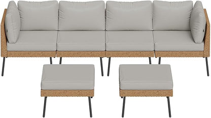 Aoxun 6 Piece Patio Furniture Set, 6 Seats Outdoor Sectional Sofas with Thick Cushion, Wicker Outdoor Patio Furniture Set with Ottomans for Party, Garden, Backyard, Grey