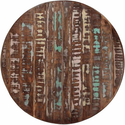 43.3 in Round Dining Table Small Reclaimed Wood Multicolor Steel Frame Rustic Industrial Kitchen & Dining Room Table Seats 4 for Cozy Spaces