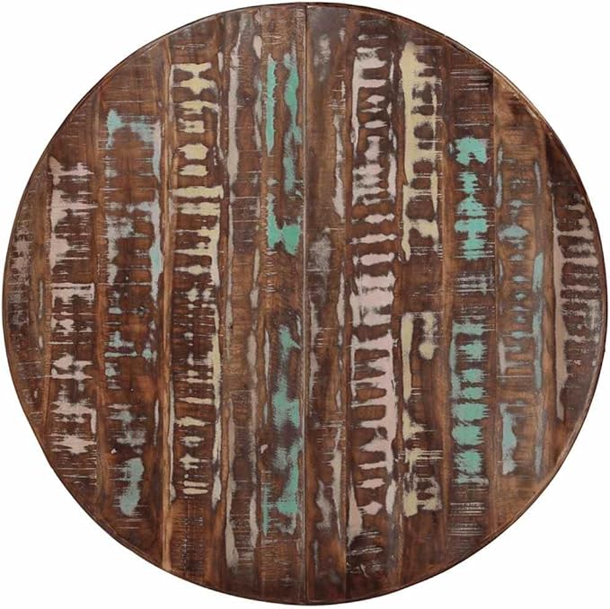 Round Solid Reclaimed Wood Dining Table, Multicolor Powder-Coated Steel Industrial Kitchen Table for Home Dinners, Mesas de Comedor