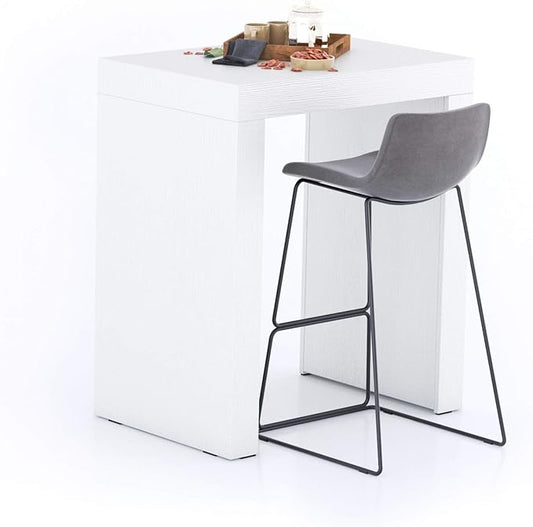 Mobili Fiver Evolution Tall Kitchen Bar Table Made in Italy | Space Saving, Counter Height Table for 2 | Modern Breakfast Bar Counter Top w/Cable Holder | Ashwood White | 35,4" x 23,6" in