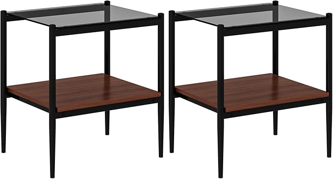 Set of 2 Glass End Table, 2-Layer Glass Living Room Table, Modern Tea Table Side Tables for Home Office Furniture