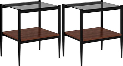 Set of 2 Glass End Table, 2-Layer Glass Living Room Table, Modern Tea Table Side Tables for Home Office Furniture
