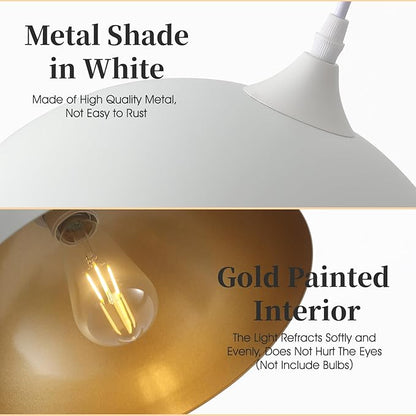 White Pendant Light 2 Pack, 11.8" Farmhouse Pendant Lights Adjustable Height, Modern Pendant Lighting for Kitchen Island Dining Room Bedroom