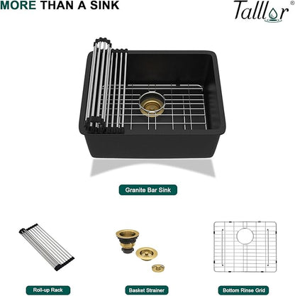 21x17 Black Undermount Bar Sink - Granite Composite Single Bowl Classic Quartz Wet Prep Sink Basin for RV, Kitchen Bar, Boat, and Outdoor #TLGU-134