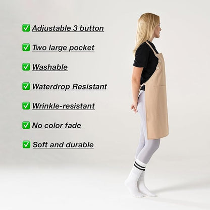 TOSHE Kitchen Apron Waterdrop Resistant Cotton Apron with adjustable Aprons for Women with Pockets 10 Color option Cooking Beige Apron(Beige)