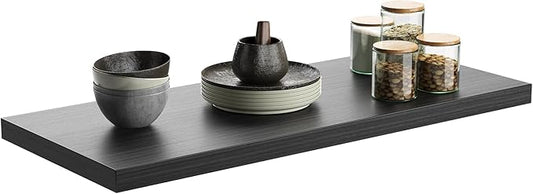 Wall Shelf Set of 1,Dark Wood Floating Shelves 24 in W x 10 in D x 1 in H, Wooden Floating Wall Shelf with Invisible Brackets for Living Room/Bedroom/Bathroom/Kitchen Storage and Decor