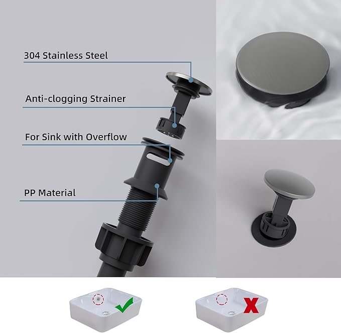 BELZ Bathroom Faucet, Single Handle Matte Black Sink Faucet for 1 or 3 Hole Installation, Modern Lead-Free Metal Vanity Faucet with Pop-Up Drain & Supply Hoses (Brushed Nickel)