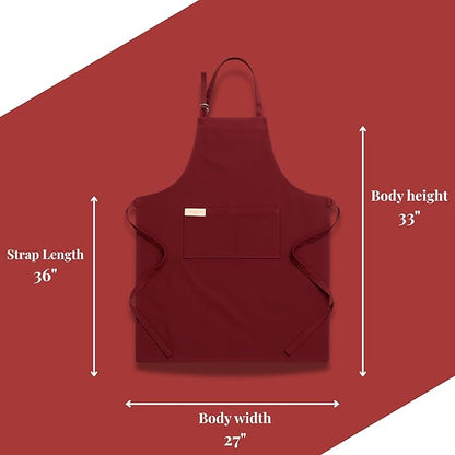 100% Cotton Kitchen Apron with 2 Pockets – Adjustable Chef Apron for Cooking Baking BBQ – Unisex Apron