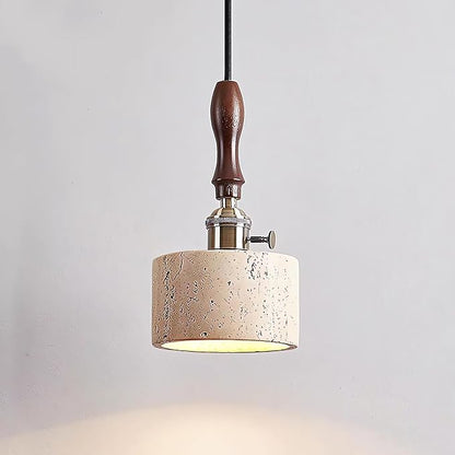 Japanese Wabi sabi Pendant Light with Natural Stone Shade, Dimmable Modern Wood Hanging Lamp Fixture, Adjustable Height Pendant Lamp for Bedroom, Kitchen Island, Dining Room, Restaurant, Cafe, Bar (F)