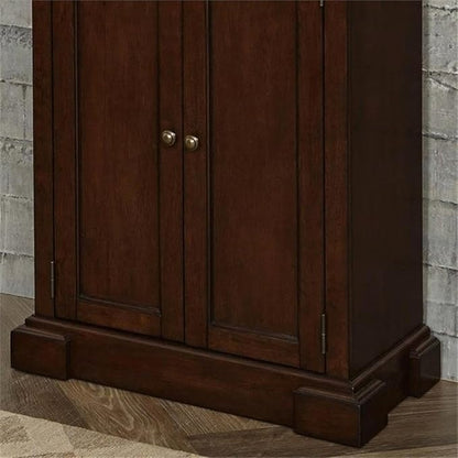 Bowery Hill Traditional Wood Kitchen Pantry, 72"H x 29.75"W x 16"D, Brown Cherry Finish, 4 Shelves, Distressed Oak Veneer, Carved Door Panels, Antique Nickel Hardware, Versatile Storage Cabinet for