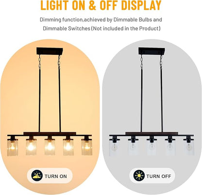 A Million Kitchen Island Lighting, Farmhouse Pendant Lights Kitchen Island, Chandeliers for Dining Room with Glass Shade and Adjustable Rods Pendant Lighting Fixture,E26 Socket (5-Light), Black-5
